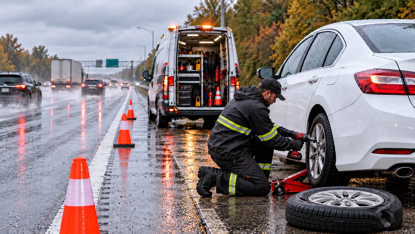 Mobil lastik servisi ve yerinde yol yardımı aracı